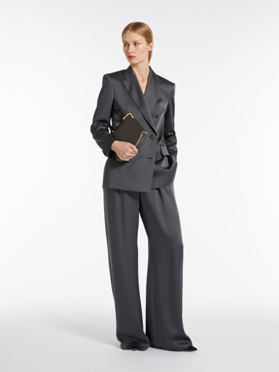 Max Mara Flowing Satin Trousers In Dark Grey