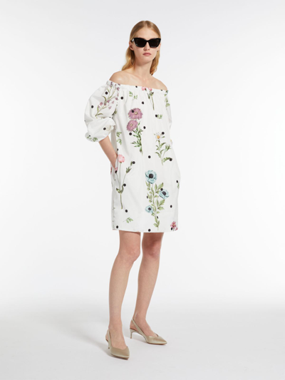 Shop Max Mara Printed Taffeta Balloon Dress In Optical White