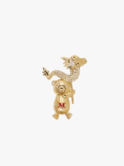 Shop Max Mara Metal Teddy Bear Brooch With Dragon In Gold