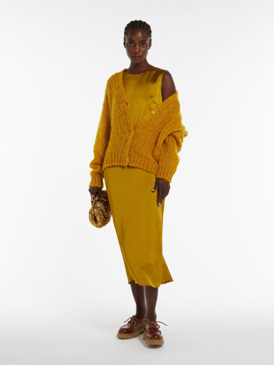 Shop Max Mara Belted Satin Dress In Mustard