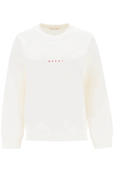 Shop Marni Crew Neck Sweatshirt With Logo Print In White