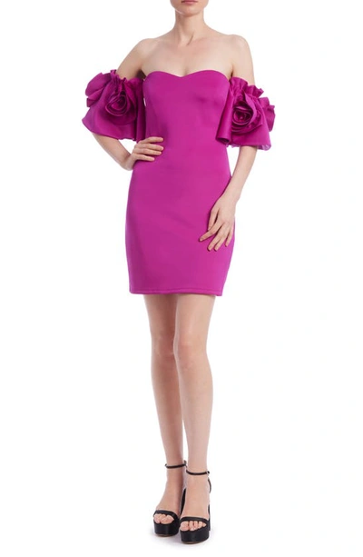 Shop Jewel Badgley Mischka Rosette Off The Shoulder Cocktail Minidress In Magenta