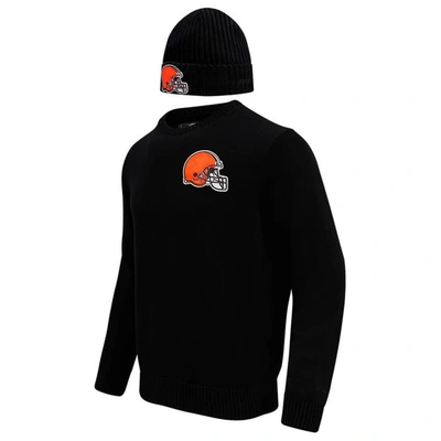 Shop Pro Standard Black Cleveland Browns Crewneck Pullover Sweater & Cuffed Knit Hat Box Gift Set