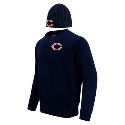 Pro Standard Navy Chicago Bears Crewneck Pullover Sweater & Cuffed Knit Hat Box Gift Set In Navy