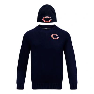 Shop Pro Standard Navy Chicago Bears Crewneck Pullover Sweater & Cuffed Knit Hat Box Gift Set