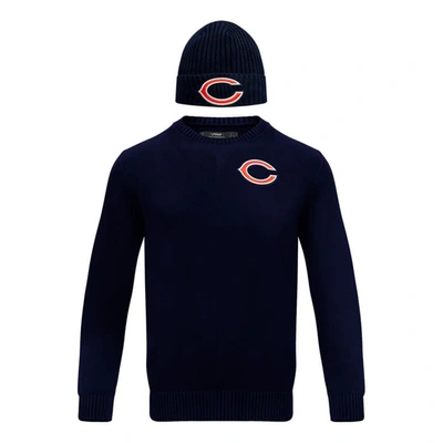 Pro Standard Navy Chicago Bears Crewneck Pullover Sweater & Cuffed Knit Hat Box Gift Set In Navy