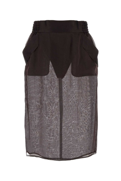 Shop Saint Laurent High Waist Pencil Skirt In Brown