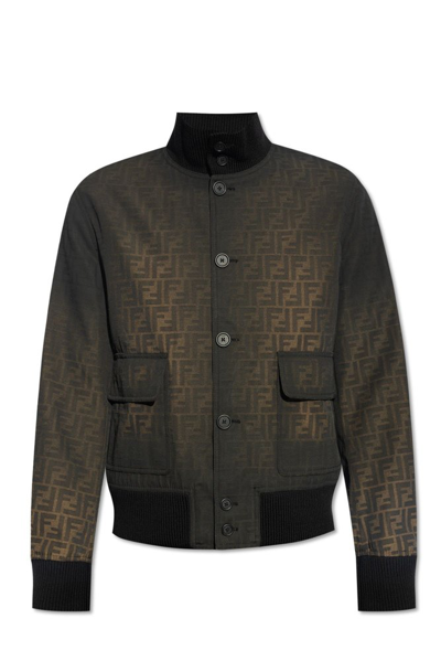 Shop Fendi Logo Detailed Buttoned Jacket In Brown