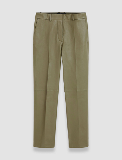 Shop Joseph Leather Stretch Coleman Trousers In Dark Olive