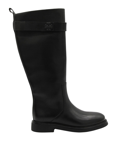 Shop Tory Burch Black Leather Boots In Negro