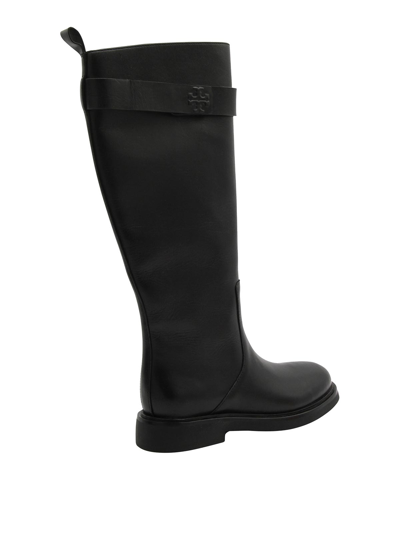 Shop Tory Burch Black Leather Boots In Negro