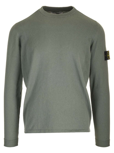 Shop Stone Island Compass Patch Crewneck Knitted Jumper In Green