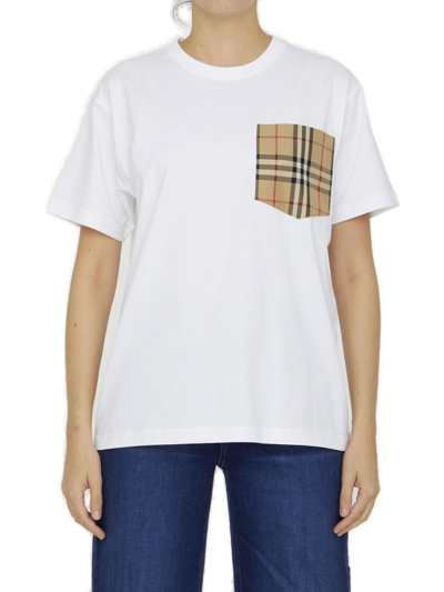 Shop Burberry Checked Crewneck T In White