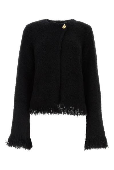 Shop Chloé Tweed Frayed Edge Jacket In Black