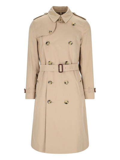 Shop Burberry Double Breasted Belted Coat In Beige