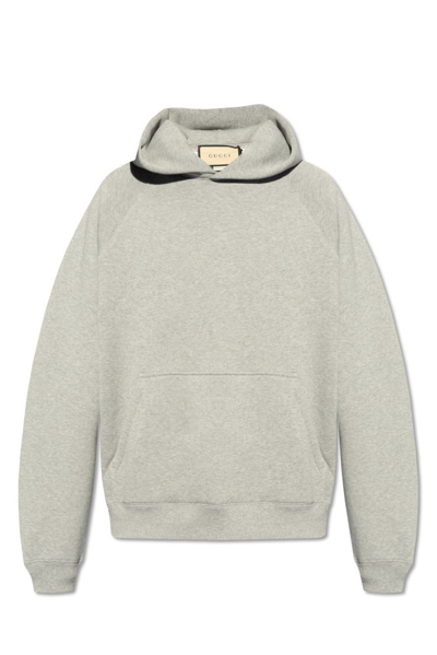 Shop Gucci Logo Printed Hooded Sweatshirt In Grey