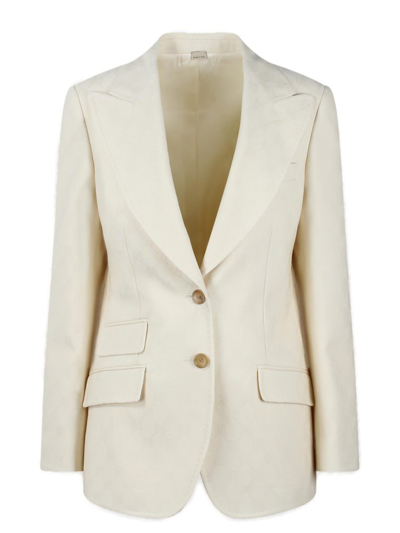 Shop Gucci Jacquard Tailored Blazer In White