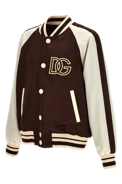 Shop Dolce & Gabbana Men Logo Embroidery Bomber Jacket In Brown
