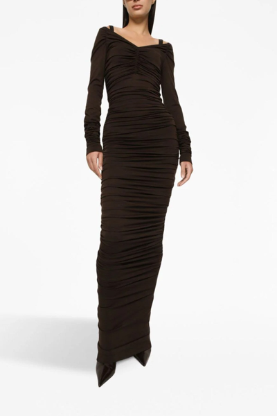 Shop Dolce & Gabbana Women Draped Knit Dress In Brown