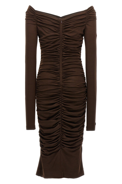 Shop Dolce & Gabbana Women Draped Knit Dress In Brown