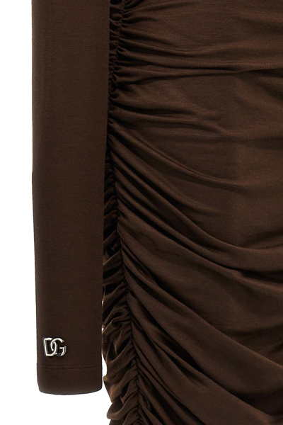 Shop Dolce & Gabbana Women Draped Knit Dress In Brown
