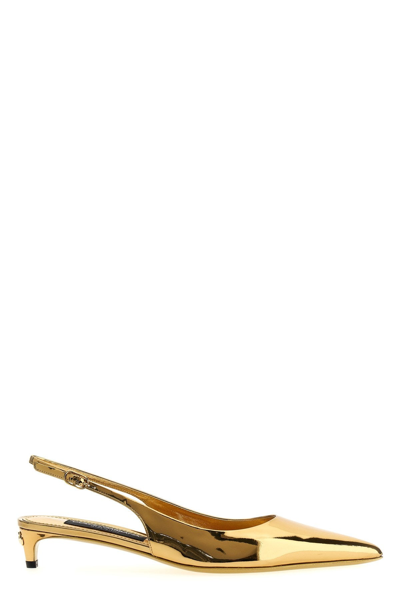Shop Dolce & Gabbana Women Laminated Leather Slingback In Gold