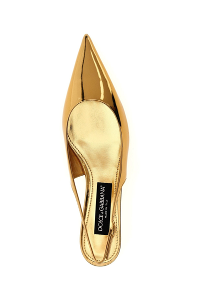 Shop Dolce & Gabbana Women Laminated Leather Slingback In Gold