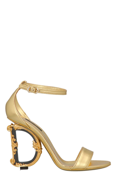 Shop Dolce & Gabbana Women Logo Heel Sandals In Gold
