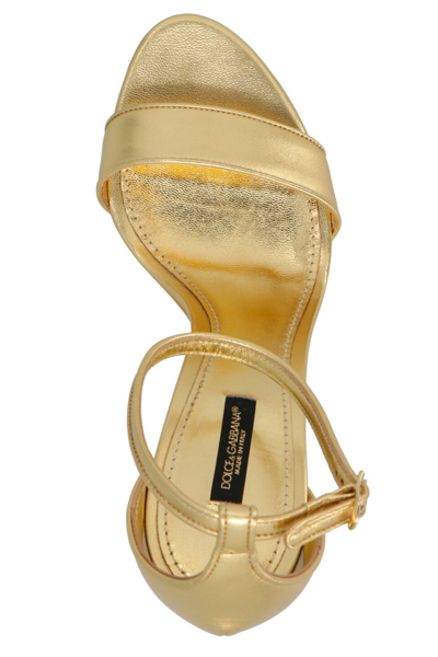 Shop Dolce & Gabbana Women Logo Heel Sandals In Gold