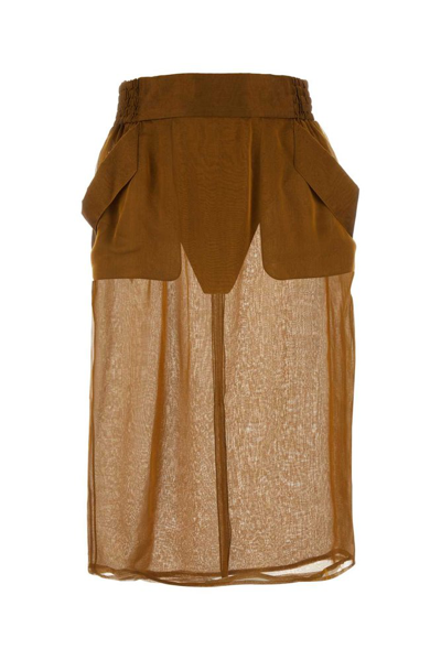 Shop Saint Laurent Zip Detailed Pencil Skirt In Brown