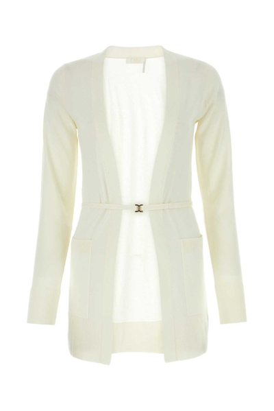 Shop Chloé Belted Knitted Cardigan In White