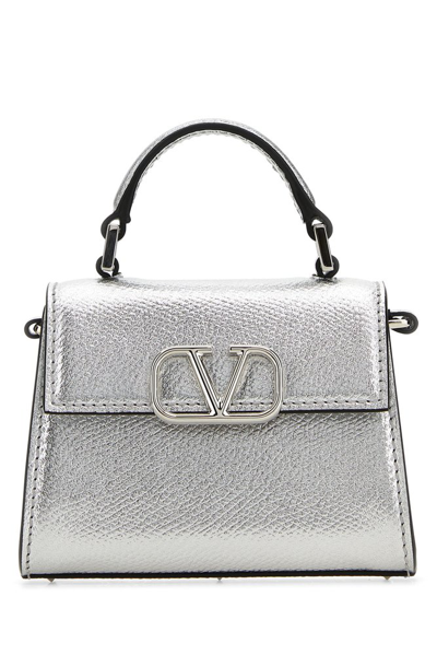 Shop Valentino Vsling Metallic Foldover Top Tote Bag In Silver