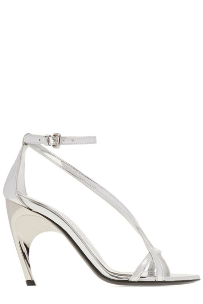 Shop Alexander Mcqueen Strapped Heeled Sandals In Silver