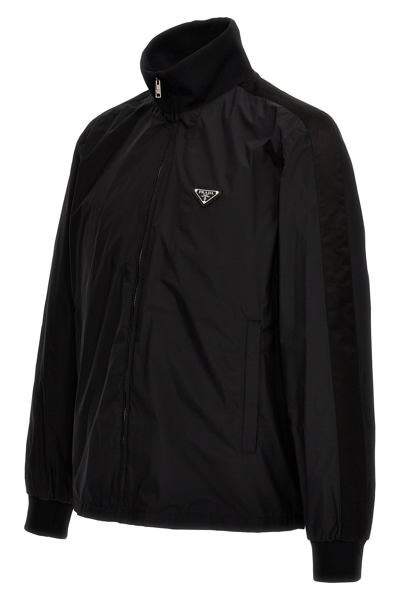 Shop Prada Men Tech Silk Blouson In Black