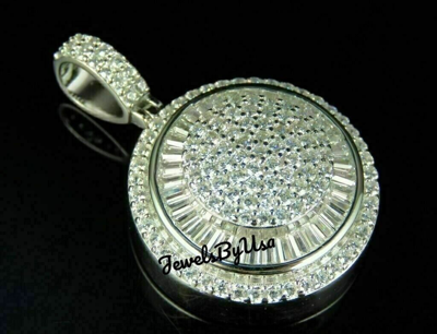 Pre-owned Nsg 14k White Gold Plated Silver Men's 2ct Tester Passing Moissanite Medallion Charm