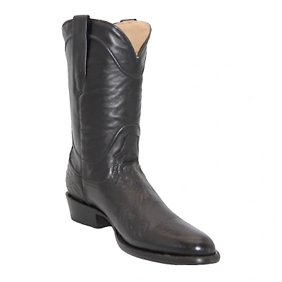 Pre-owned Western Men's Genuine Ostrich Leather Round Toe Cowboy Boot In Black