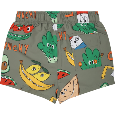 Shop Stella Mccartney Green Swimsuit For Baby Boy With Fruit And Vegetables Print