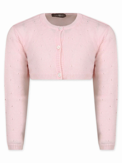 Shop Little Bear Pink Pure New Wool Short Cardigan In Rosa