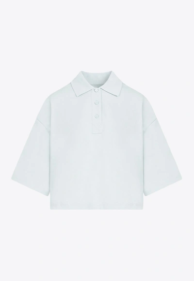 Shop Bottega Veneta Cropped Short-sleeved Polo T-shirt In Cyan