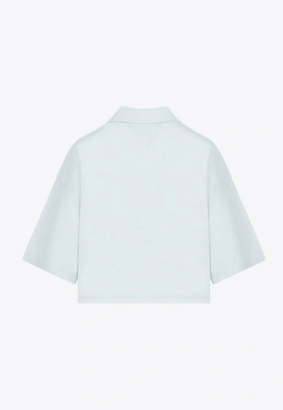 Shop Bottega Veneta Cropped Short-sleeved Polo T-shirt In Cyan