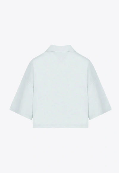Bottega Veneta Cropped Short-sleeved Polo T-shirt In Cyan