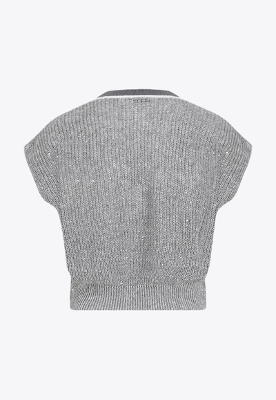 Shop Brunello Cucinelli Cropped V-neck Sweater Vest In Gray
