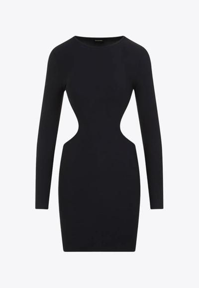 Shop Balenciaga Cut-out Long-sleeved Mini Dress In Black