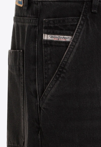 Shop Diesel D-sire Wide-leg Cargo Jeans In Black
