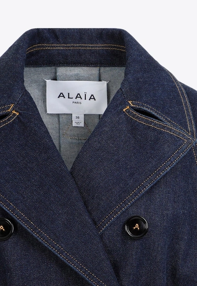 Shop Alaïa Denim Trench Coat In Blue
