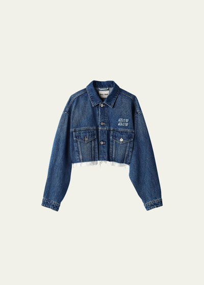 Miu Miu Buttoned Corduroy Cropped Jacket In F0008 Bleu