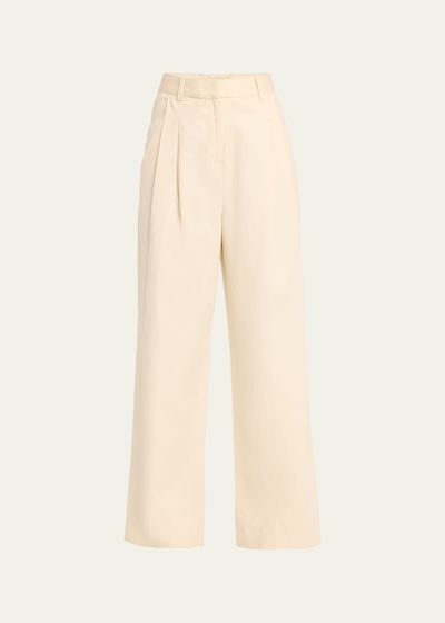 Shop Loulou Studio Idai Pleated Wide-leg Pants In Frost Ivory