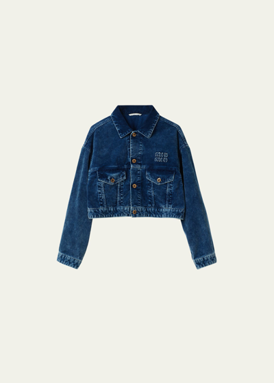 Shop Miu Miu Velvet Cropped Jacket In F0589 Indaco