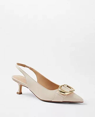 Shop Ann Taylor Leather Buckle Pointy Toe Slingback Pumps In Pearl Shadow