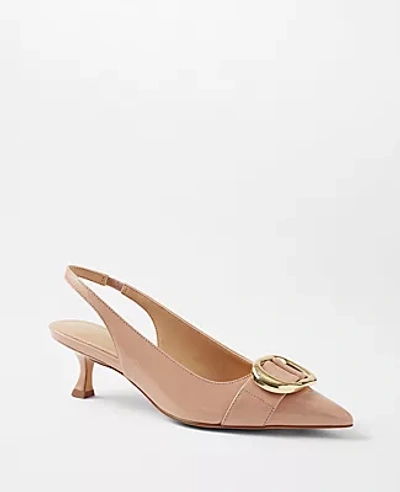 Shop Ann Taylor Patent Buckle Pointy Toe Slingback Pumps In Camel